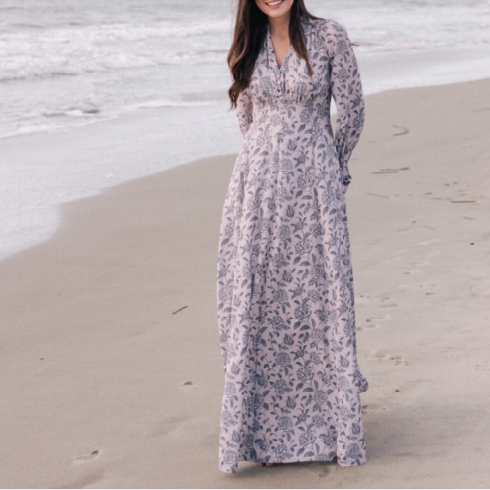 Gal Meets Glam Florence Blush Floral Print Maxi Dress Sz 6